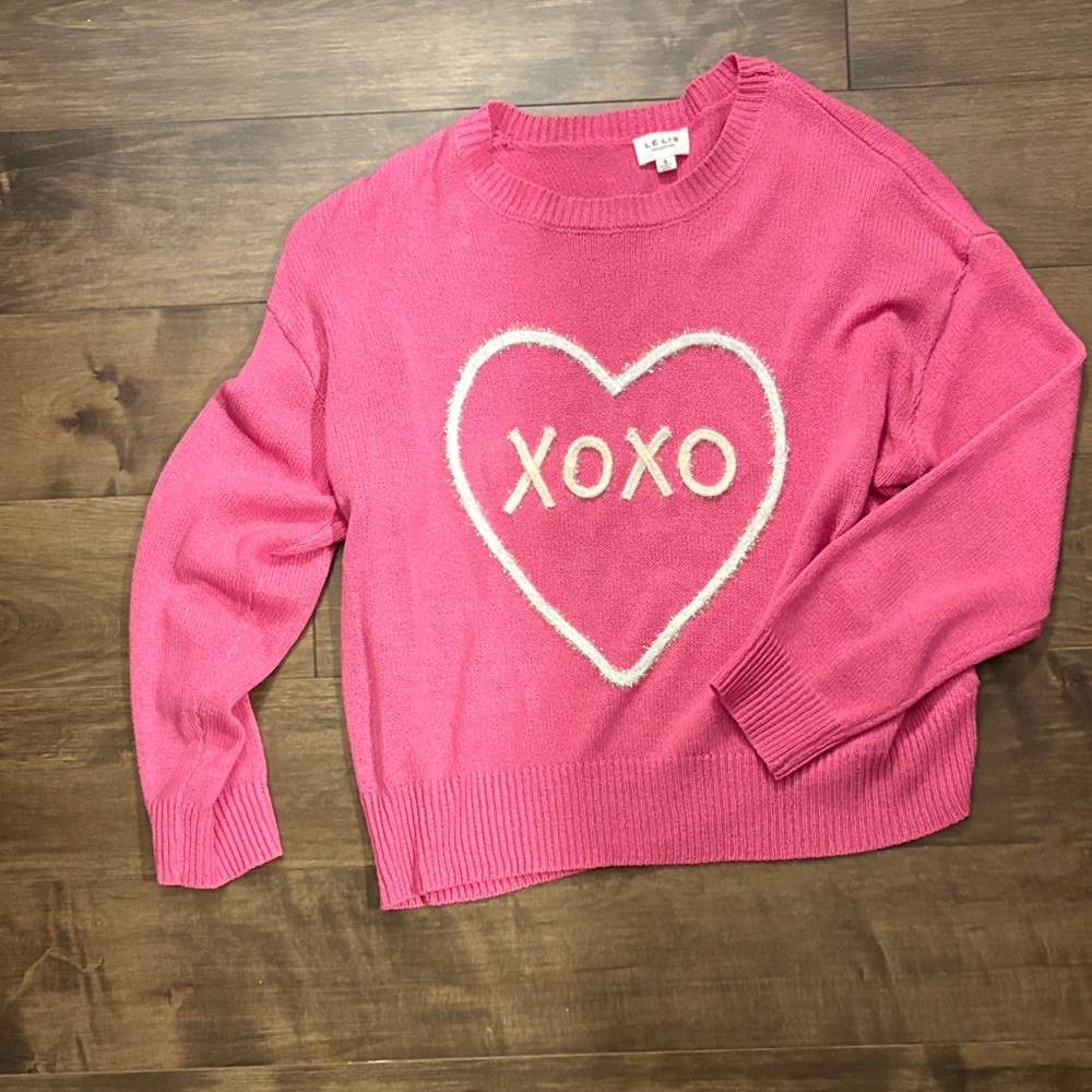 XOXO Fuchsia Heart Crew Neck Sweater